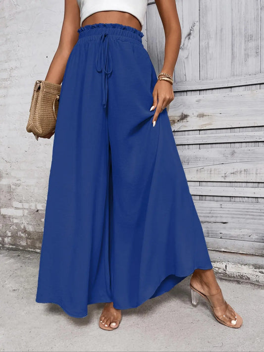 Women's High Waist Tie Front Wide Leg Summer Pants