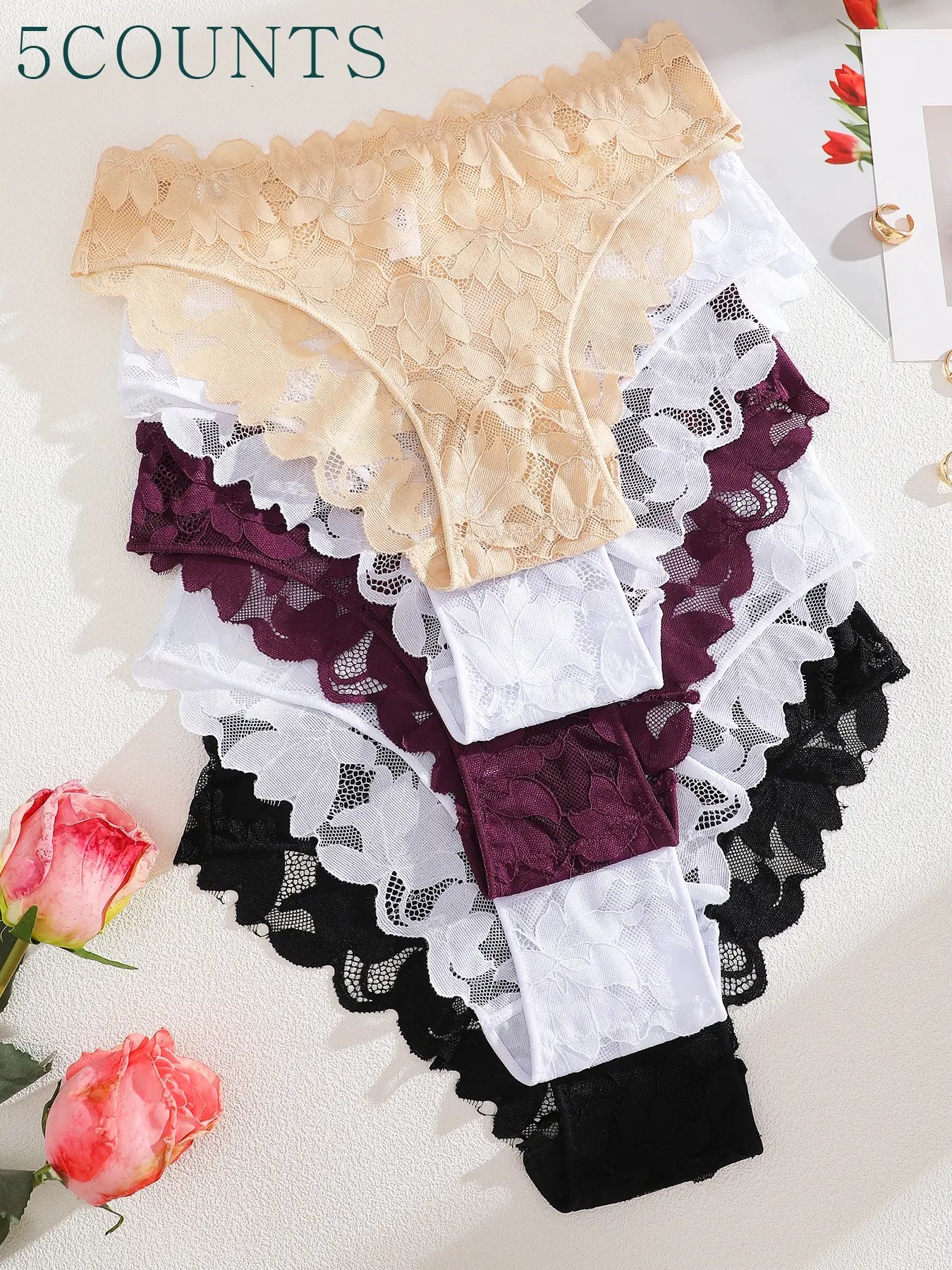 Women'S Sexy Lace Underwear Set, Fitted Comfort Breathable Panties, Multi-Color Hollow Out Lingerie for Women Daily Wear, Womenswear