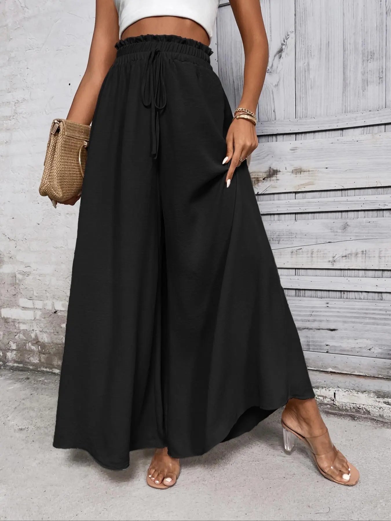 Women's High Waist Tie Front Wide Leg Summer Pants