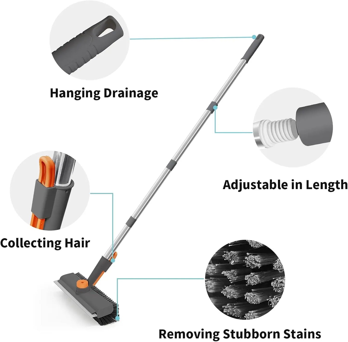 AIR U 3-in-1 Floor Scrub Bathtub Brush with Long Handle