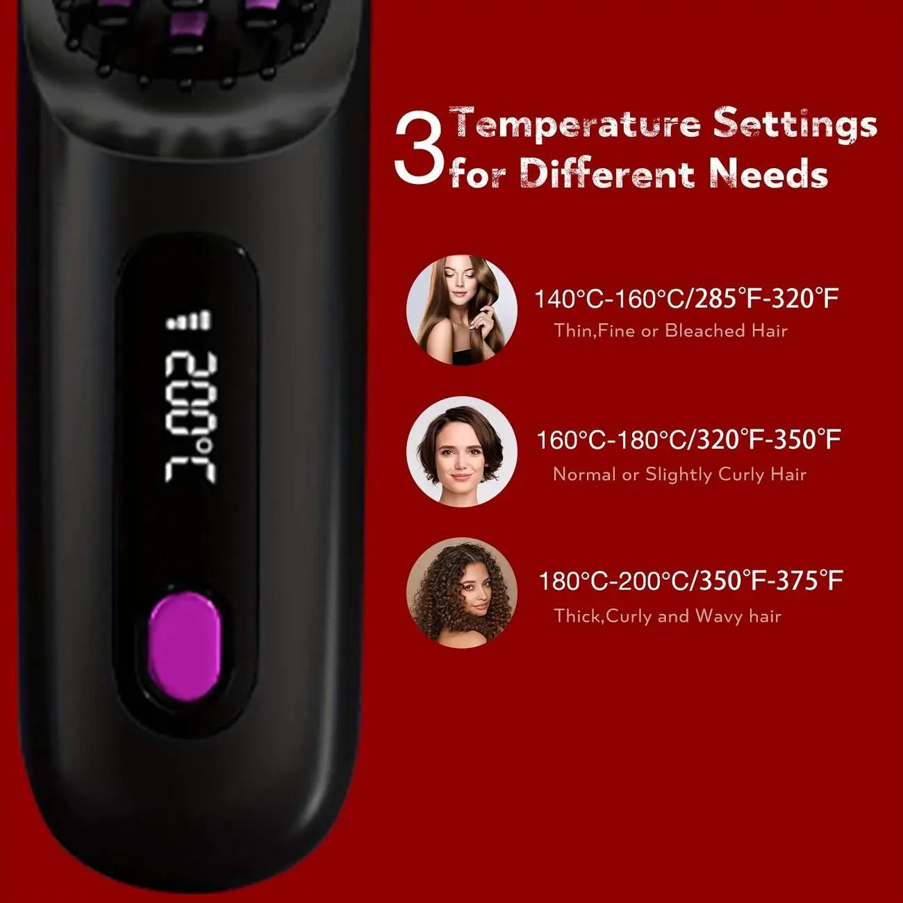 Straightening Hair Comb, Portable 2-in-1 Flat Iron Curler