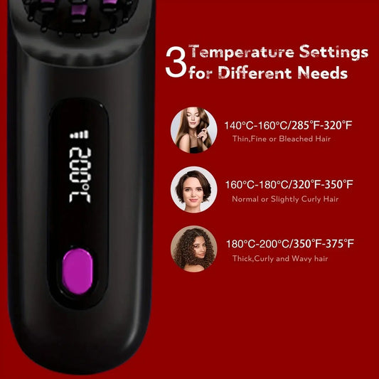 Straightening Hair Comb, Portable 2-in-1 Flat Iron Curler
