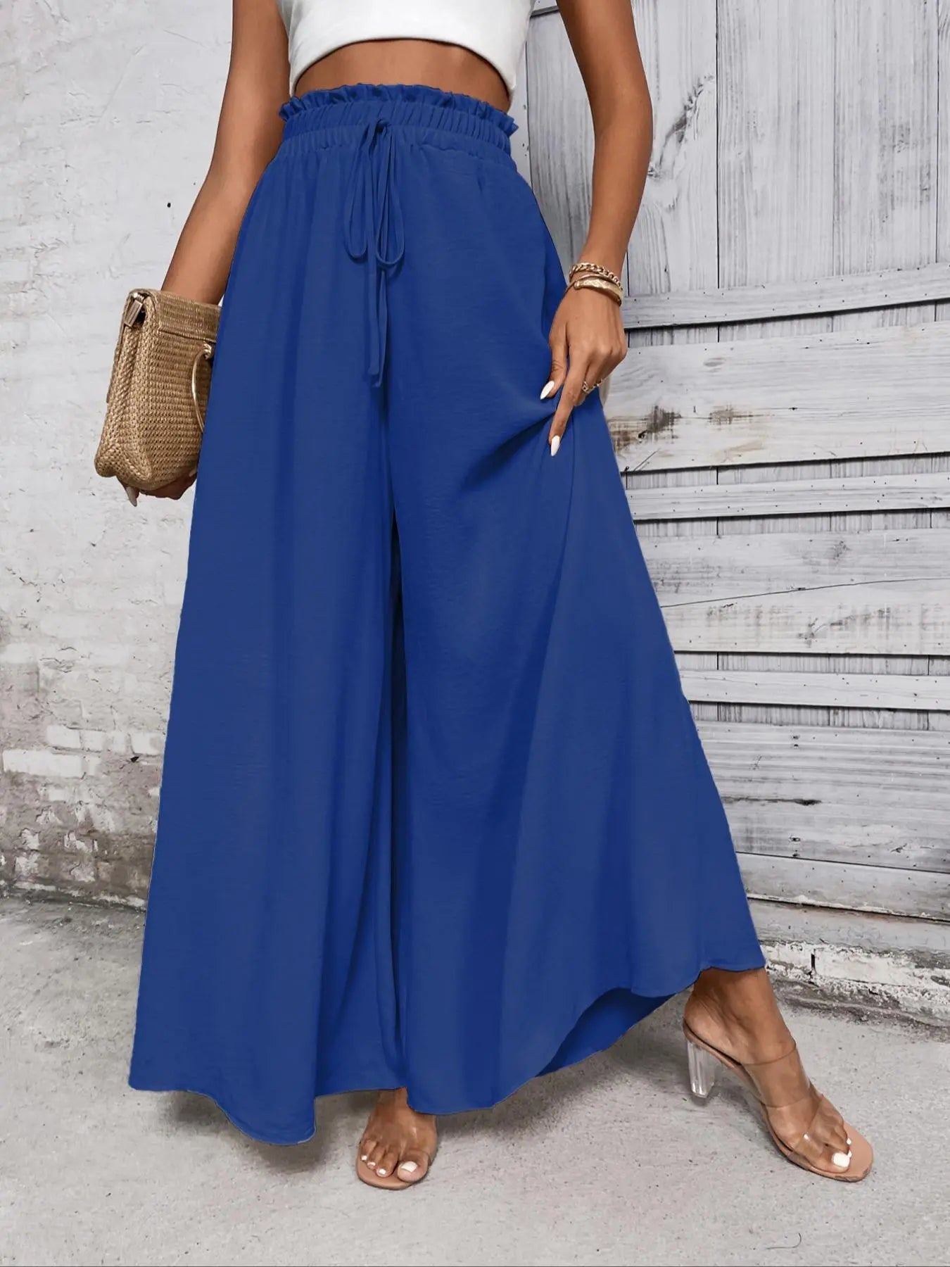 Women's High Waist Tie Front Wide Leg Summer Pants
