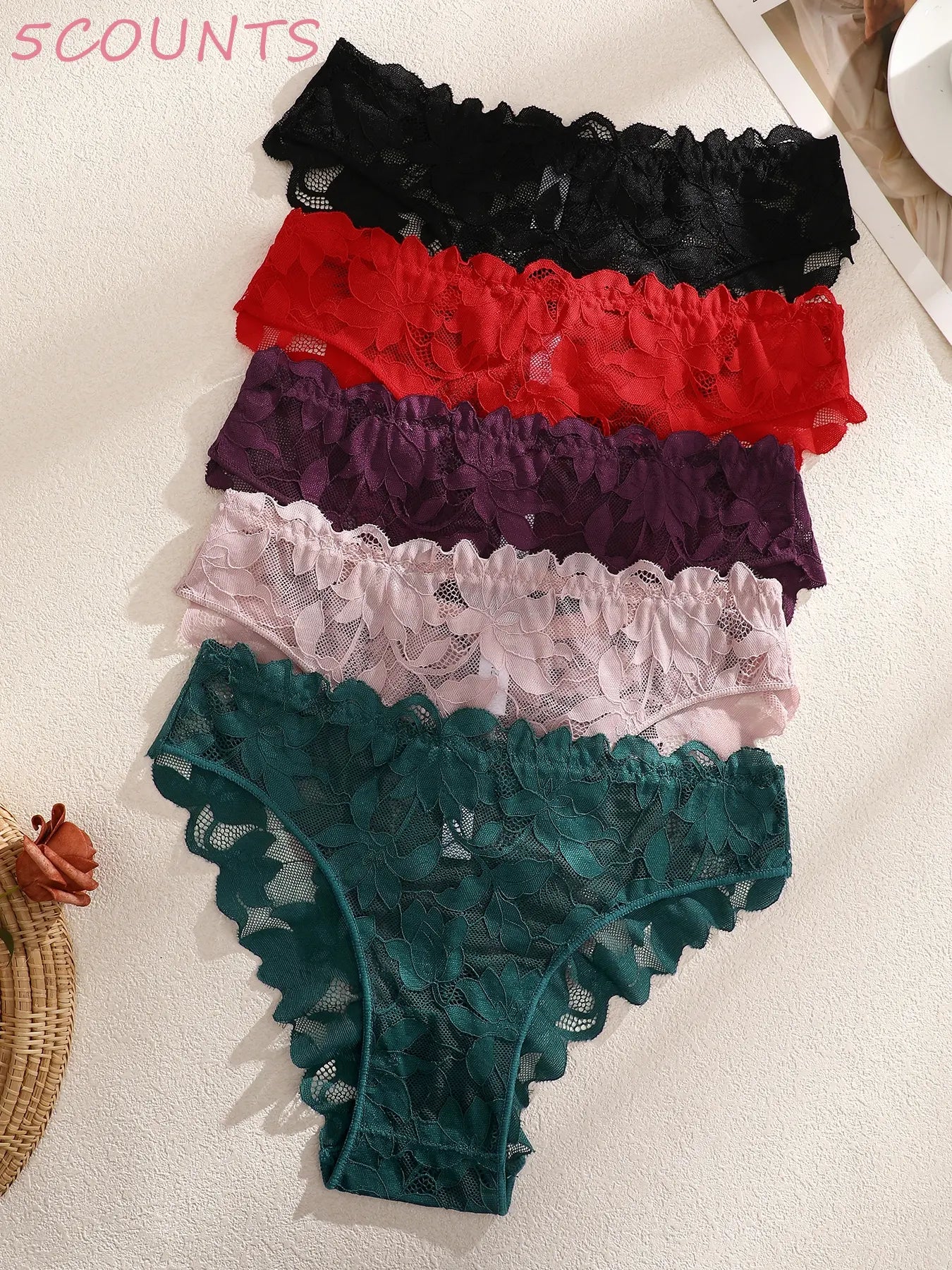 Women'S Sexy Lace Underwear Set, Fitted Comfort Breathable Panties, Multi-Color Hollow Out Lingerie for Women Daily Wear, Womenswear