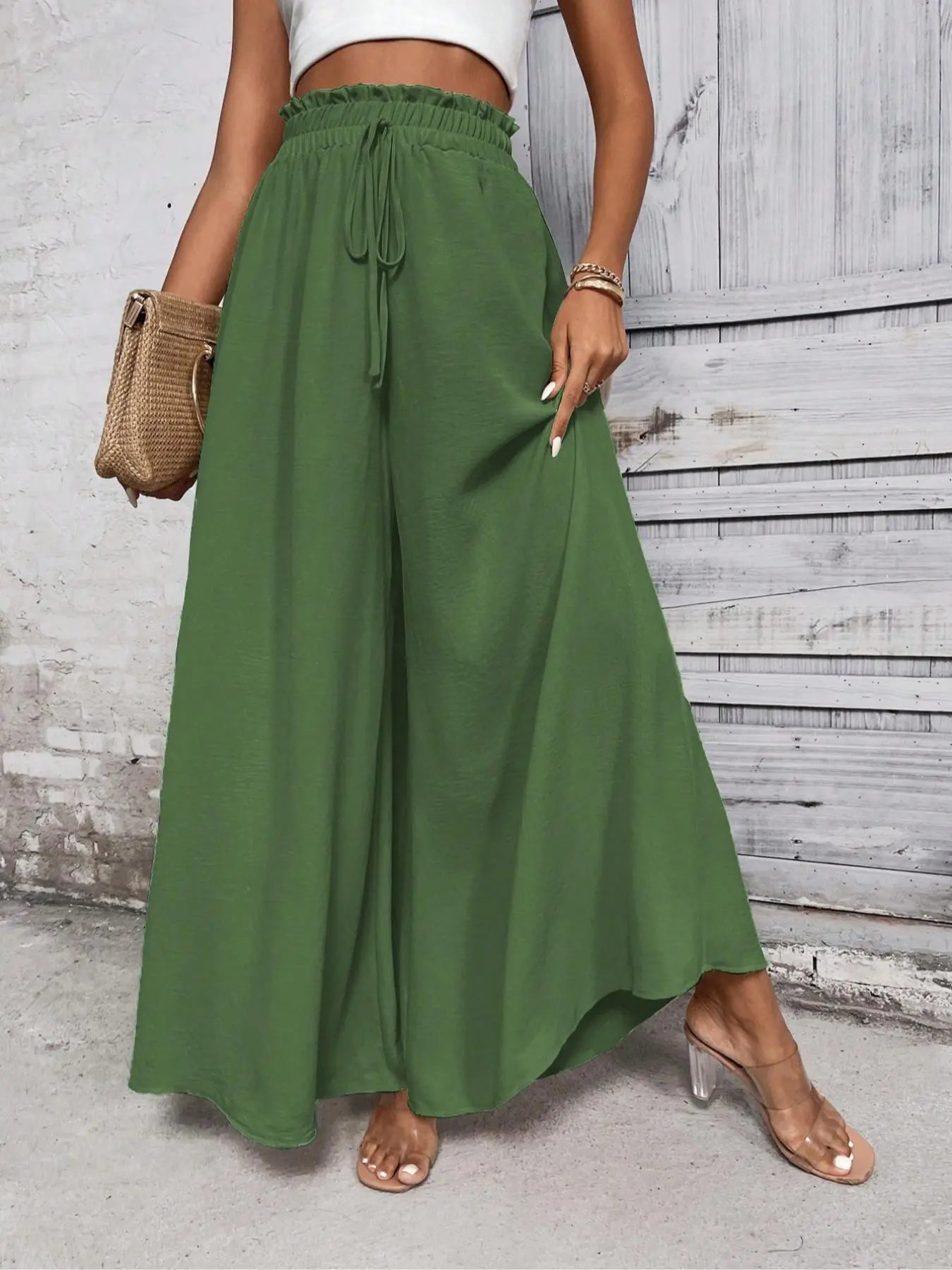 Women's High Waist Tie Front Wide Leg Summer Pants