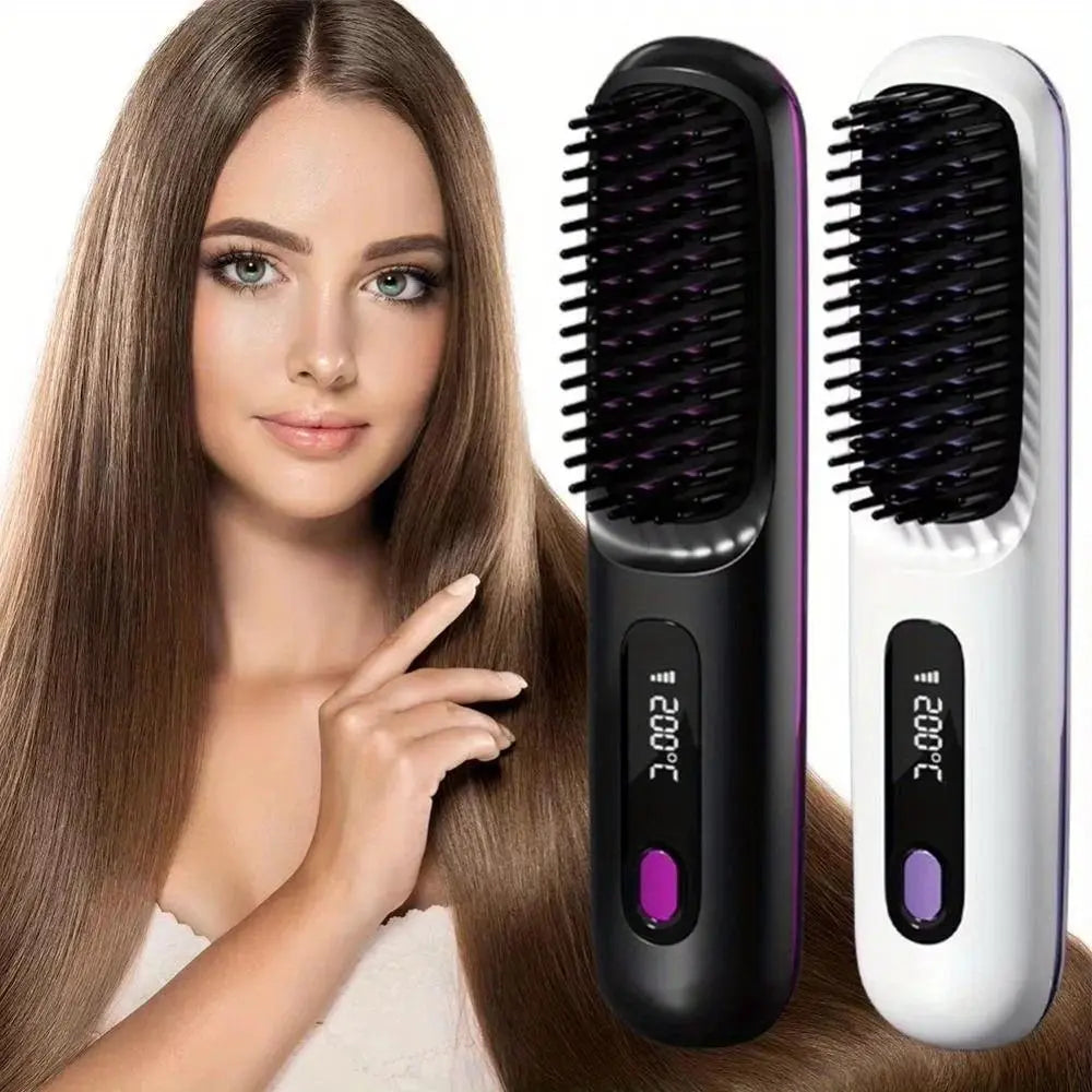 Straightening Hair Comb, Portable 2-in-1 Flat Iron Curler