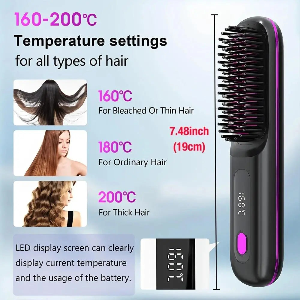 Straightening Hair Comb, Portable 2-in-1 Flat Iron Curler